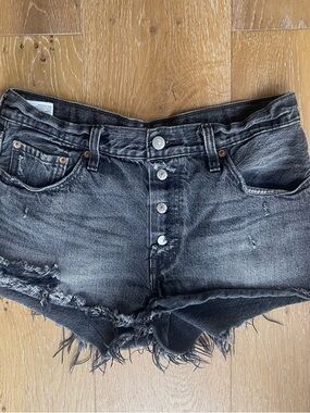Levi's 501 Black Distressed Denim Jean Shorts Super Short 2 Inch Inseam